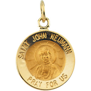 St. John Neumann Medal, 15 mm, 14K Yellow Gold - Click Image to Close