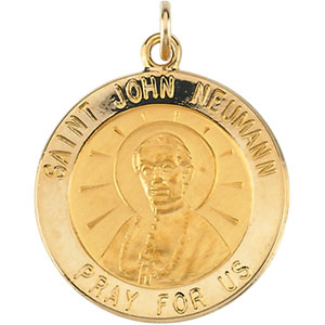 St. John Neumann Medal, 22 mm, 14K Yellow Gold - Click Image to Close