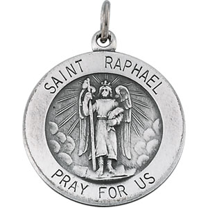 St. Raphael Medal, 18 mm, Sterling Silver - Click Image to Close