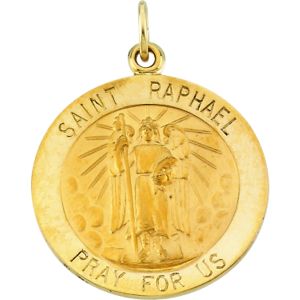 St. Raphael Medal, 22 mm, 14K Yellow Gold - Click Image to Close