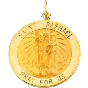 St. Raphael Medal, 25 mm, 14K Yellow Gold - Click Image to Close