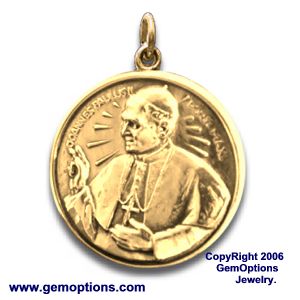 Pope John Paul II Medal, 17 mm, 14K Yellow Gold - Click Image to Close