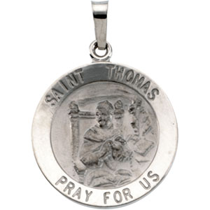 St. Thomas Medal, 18 mm, 14K White Gold - Click Image to Close
