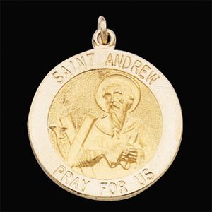 St. Andrew Medal, 15 mm, 14K Yellow Gold - Click Image to Close