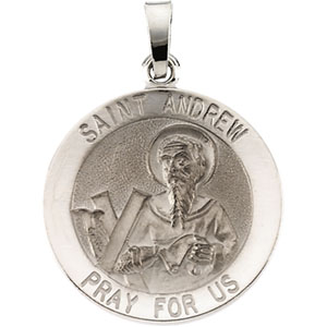 St. Andrew Medal, 18 mm, 14K White Gold - Click Image to Close