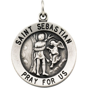 St. Sebastian Medal, 18.25 mm, Sterling Silver - Click Image to Close