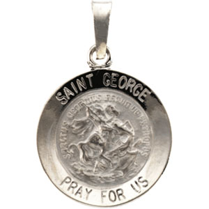 St. George Medal, 15 mm, 14K White Gold - Click Image to Close