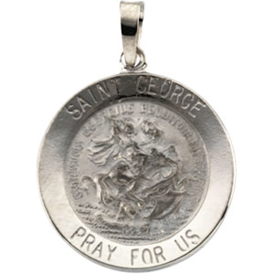 St. George Medal, 18 mm, 14K White Gold - Click Image to Close