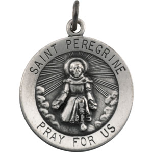 St. Peregrine Medal, 18 mm, Sterling Silver - Click Image to Close