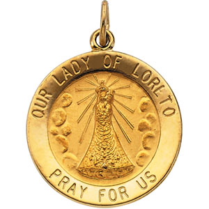 Our Lady of Loreto Medal, 22 mm, 14K Yellow Gold - Click Image to Close