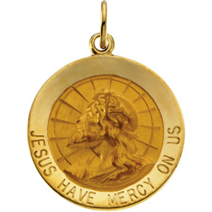 Jesus Have Mercy Medal, 18 mm, 14K Yellow Gold - Click Image to Close