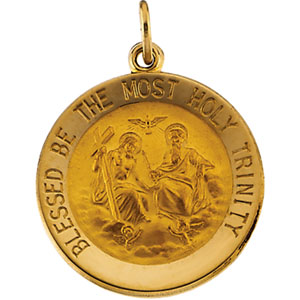 Holy Trinity Medal, 18 mm, 14K Yellow Gold - Click Image to Close