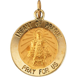 Infant of Prague Medal, 22 mm, 14K Yellow Gold - Click Image to Close