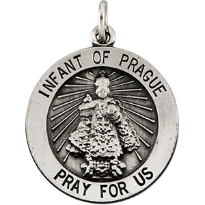 Infant of Prague Medal, 18.5 mm, Sterling Silver - Click Image to Close