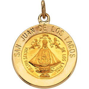 San Juan of Los Lagos Medal, 15 mm, 14K Yellow Gold - Click Image to Close