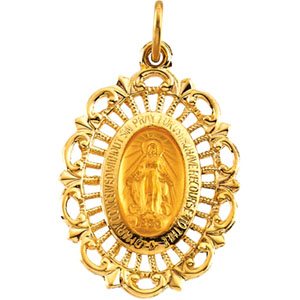 Miraculous Medal, 22 x 15.50 mm, 14K Yellow Gold - Click Image to Close