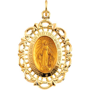 Miraculous Medal, 25 x 18 mm, 14K Yellow Gold - Click Image to Close
