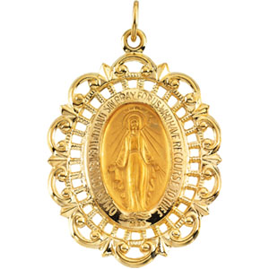 Miraculous Medal, 32 x 23 mm, 14K Yellow Gold - Click Image to Close