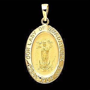 Lady of Guadalupe Medal, 21 x 15 mm, 14K Yellow Gold - Click Image to Close