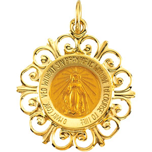 Miraculous Medal, 20 x 18 mm, 14K Yellow Gold - Click Image to Close