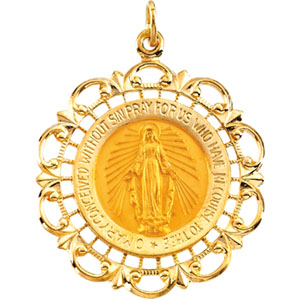 Miraculous Medal, 31 x 27 mm, 14K Yellow Gold - Click Image to Close