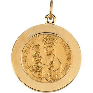St. Anne De Beaupre Medal, 18 mm, 14K Yellow Gold - Click Image to Close