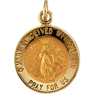 Immaculate Conception Medal, 15 mm, 14K Yellow Gold - Click Image to Close