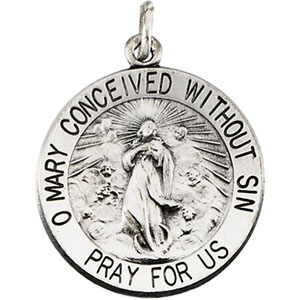 Miraculous Medal, 18.25 mm, Sterling Silver - Click Image to Close