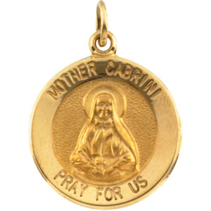 Mother Cabrini Medal, 15 mm, 14K Yellow Gold - Click Image to Close