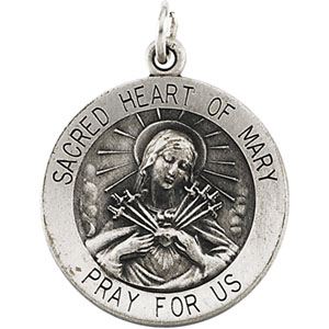 Sacred Heart of Mary Medal, 18.5 mm, Sterling Silver - Click Image to Close