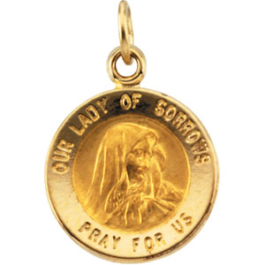 Lady of Sorrows Medal, 12 mm, 14K Yellow Gold - Click Image to Close