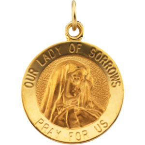 Lady of Sorrows Medal, 15 mm, 14K Yellow Gold - Click Image to Close