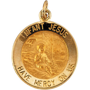 Infant Jesus Medal, 15 mm, 14K Yellow Gold - Click Image to Close
