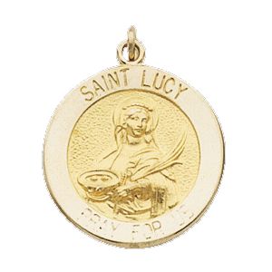 St. Lucy Medal, 15 mm, 14K Yellow Gold - Click Image to Close