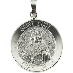 St. Lucy Medal, 18.25 mm, 14K White Gold - Click Image to Close