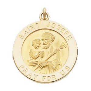 St. Joseph Medal, 22 mm, 14K Yellow Gold - Click Image to Close
