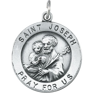 St. Joseph Medal, 18 mm, Sterling Silver - Click Image to Close
