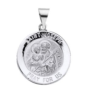 St. Joseph Medal, 15 mm, 14K White Gold - Click Image to Close