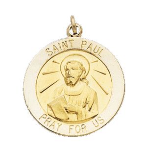 St. Paul The Apostle Medal, 15 mm, 14K Yellow Gold - Click Image to Close