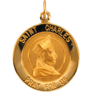 St. Charles Medal, 18 mm, 14K Yellow Gold - Click Image to Close