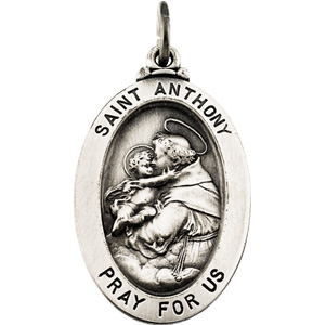 St. Anthony Medal, 23.25 x 16 mm, Sterling Silver - Click Image to Close