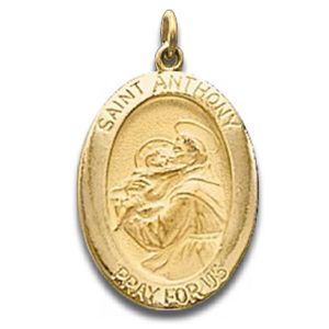 St. Anthony Medal, 15 x 11 mm, 14K Yellow Gold - Click Image to Close