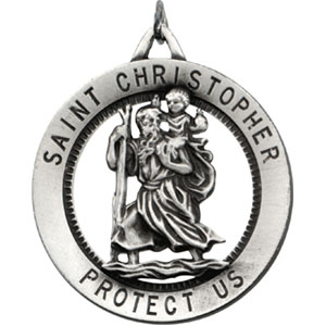 St. Christopher Medal, 32.5 mm, Sterling Silver - Click Image to Close