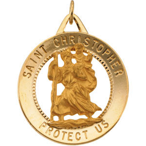 St. Christopher Medal, 25 mm, 14K Yellow Gold - Click Image to Close
