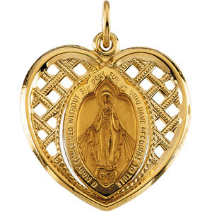 Miraculous Medal, 21 x 20 mm, 14K Yellow Gold - Click Image to Close