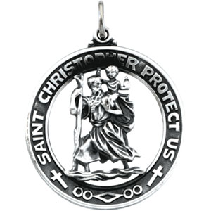 St. Christopher Medal, 29 mm, Sterling Silver - Click Image to Close