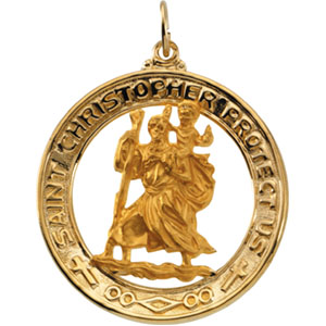 St. Christopher Medal, 38.5 mm, 14K Yellow Gold - Click Image to Close