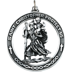 St. Christopher Medal, 38.75 mm, Sterling Silver - Click Image to Close
