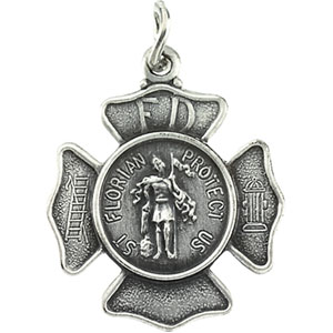 St. Florian Medal, 16.75 mm, Sterling Silver - Click Image to Close