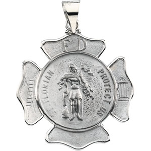 St. Florian Medal Shield, 25.25 mm, 14K White Gold - Click Image to Close